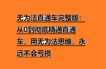 无为法直通车完整版：从0到彻底精通直通车，用无为法思维，永远不会亏损-橙雨网赚