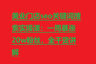 美业门店seo关键词搜索实操课：一周暴涨20w粉丝，全干货讲解-橙雨网赚