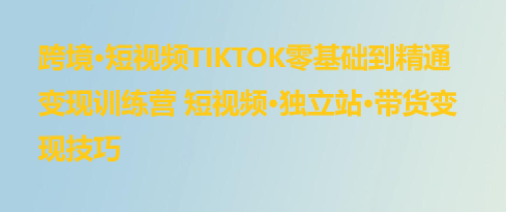 跨境·短视频TIKTOK零基础到精通变现训练营 短视频·独立站·带货变现技巧-橙雨网赚